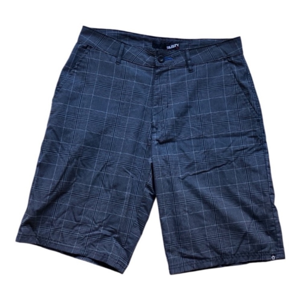 Rusty Men's Dark Navy Plaid Flat Front Shorts